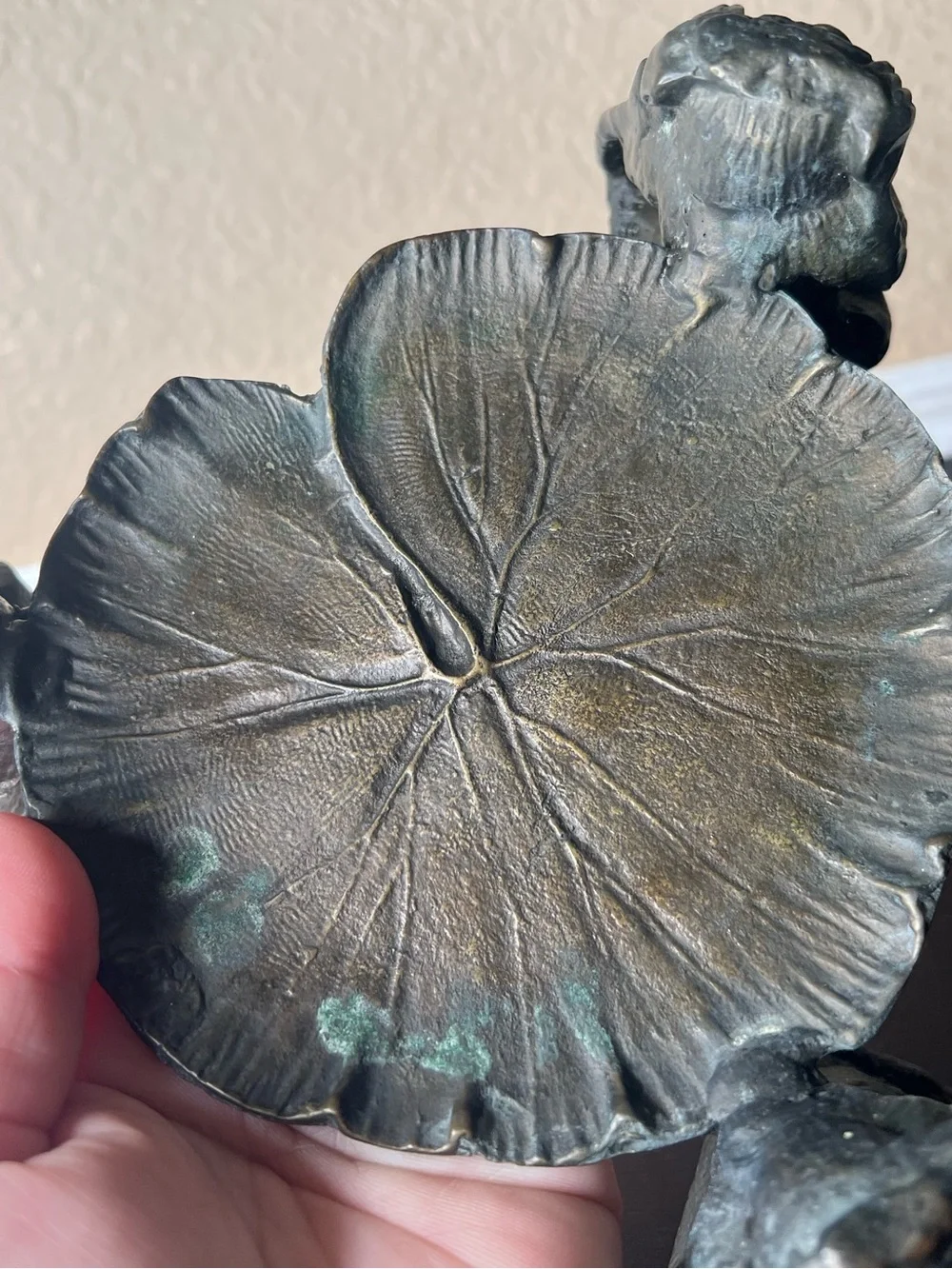 Vintage Bronze Three Wise Monkeys Lily Pad Trinket Tray